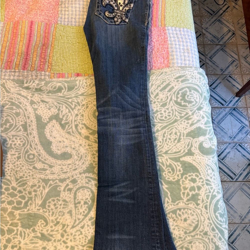 Miss Me Dark Blue Boot Cut Jeans with Embroidery